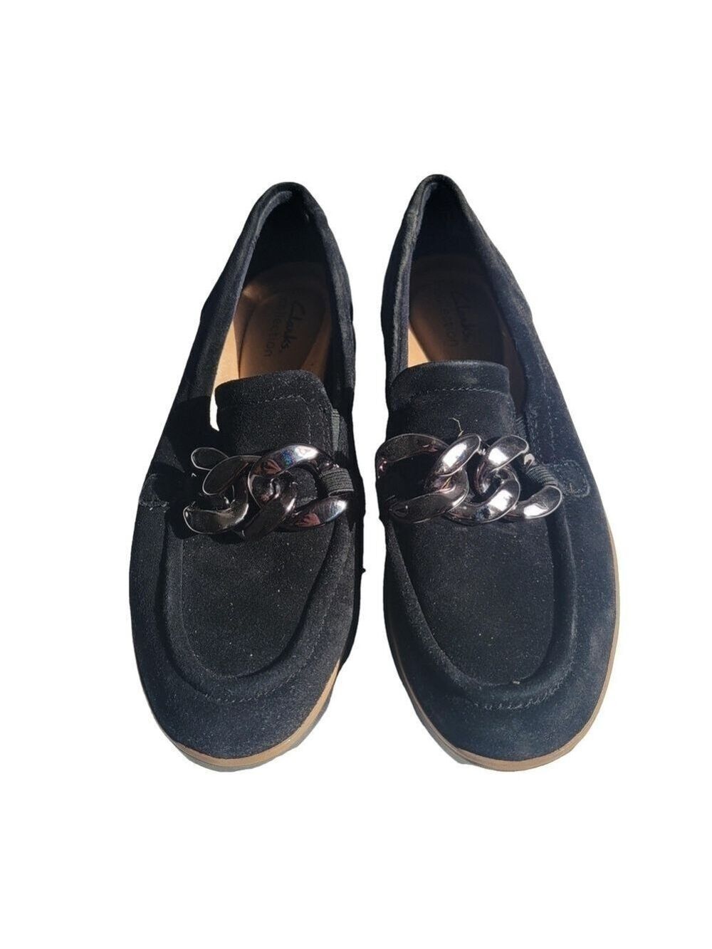 Clarks Women Black Loafers Chain Detail